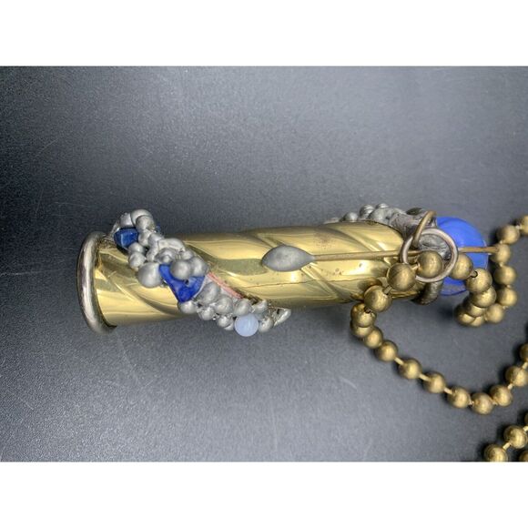 VINTAGE 3" BRASS KALEIDOSCOPE Necklace With Blue Marble - Picture 6 of 9